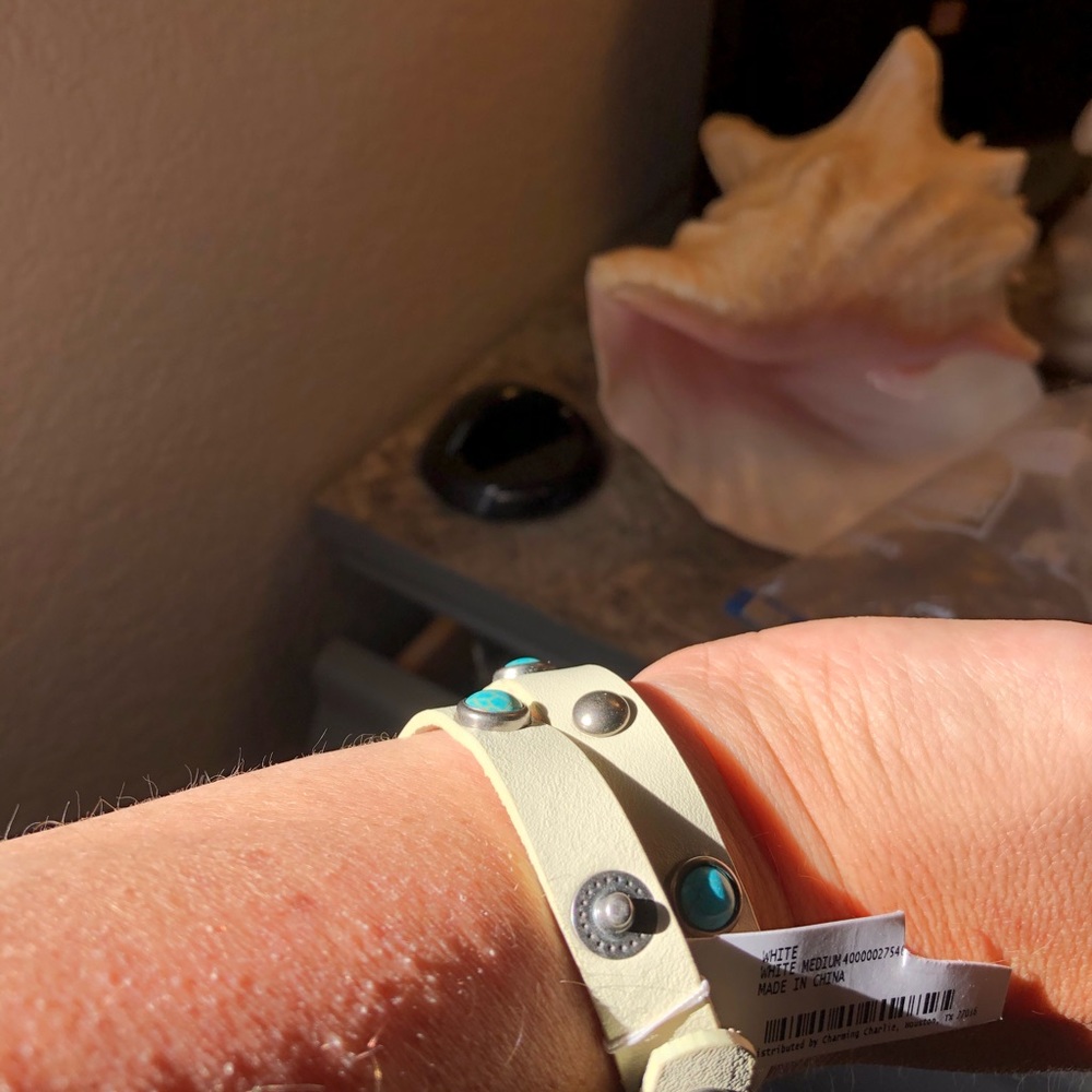 Turquoise and silver leather wrapped bracket
